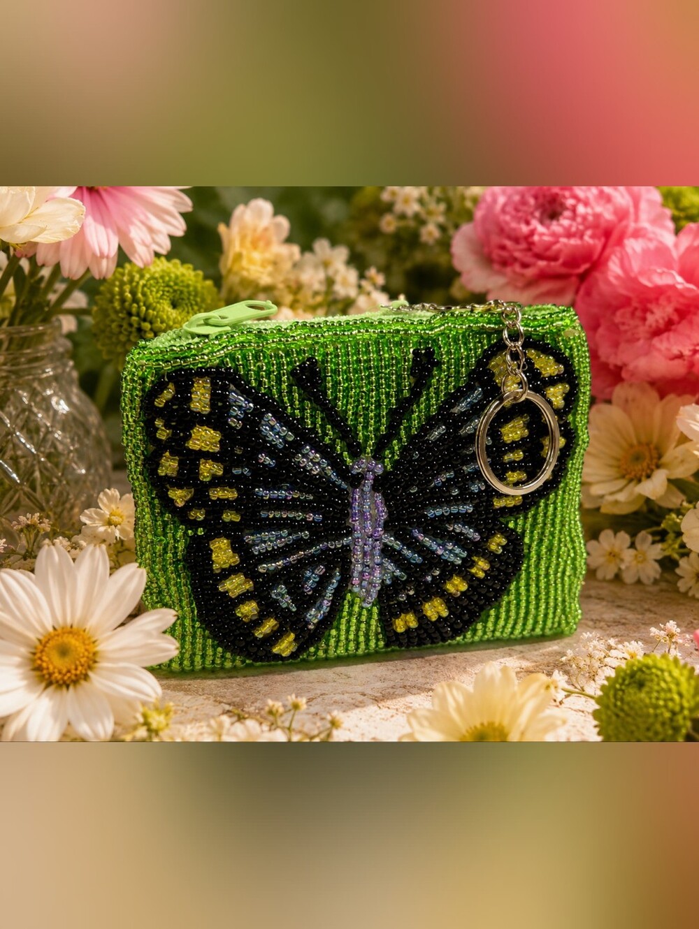 🦋 Garden Party Glam! 🌿✨ Vintage Beaded Butterfly Coin Purse | New Old Stock🦋
